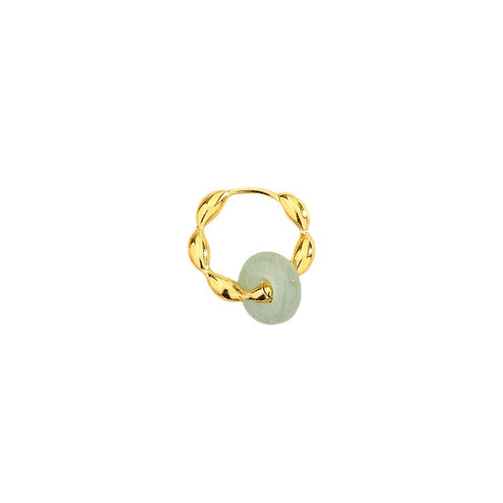 One yellow-gold Hetian jade olive bead ear buckle