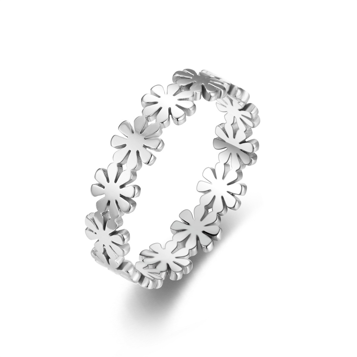 1:Six-petal flower ring in steel