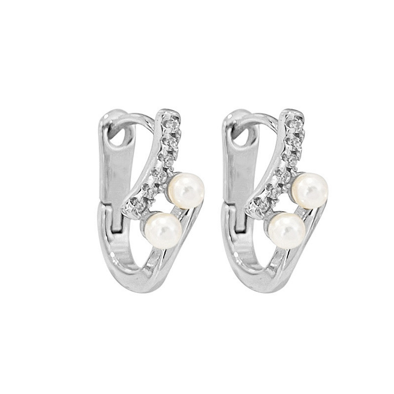 1:A pair of white gold h-shaped pearl zircon earrings