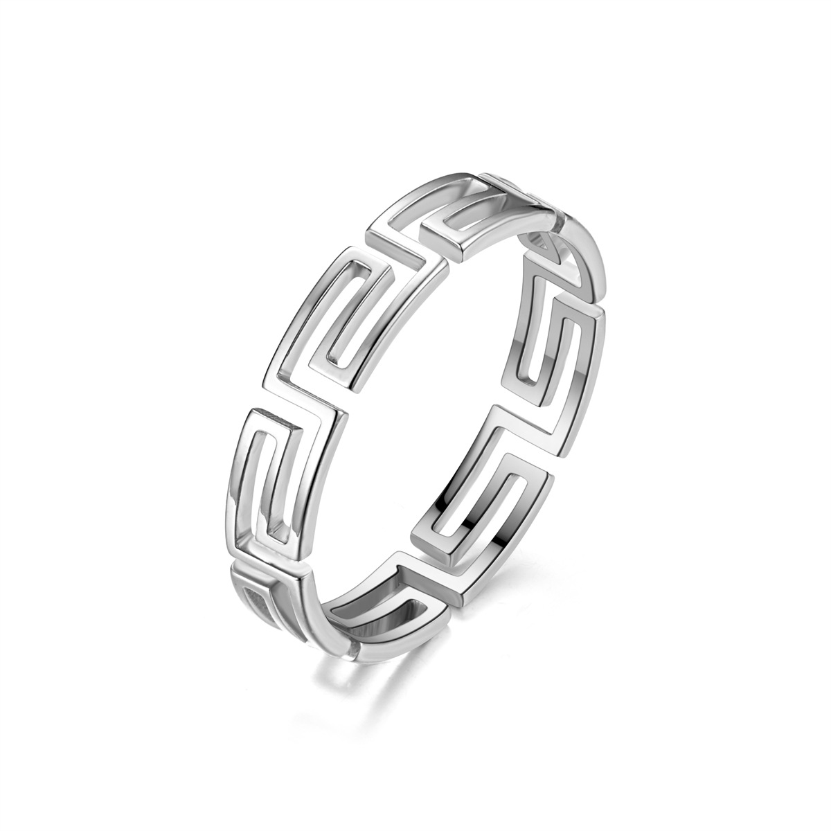 1:XG613 Cut Great Wall Pattern Ring Steel Color