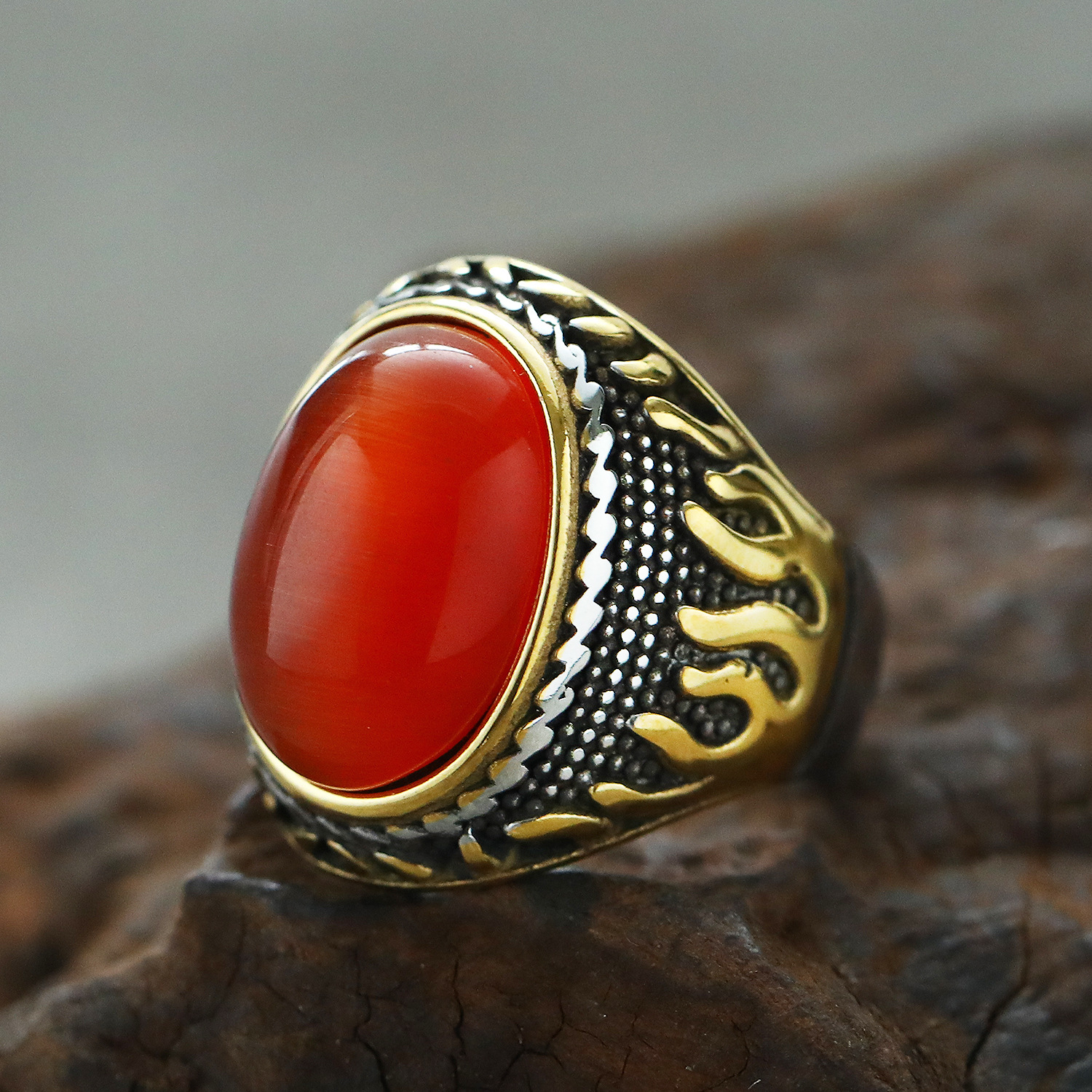 Steel and gold orange cat's eye US Size #7