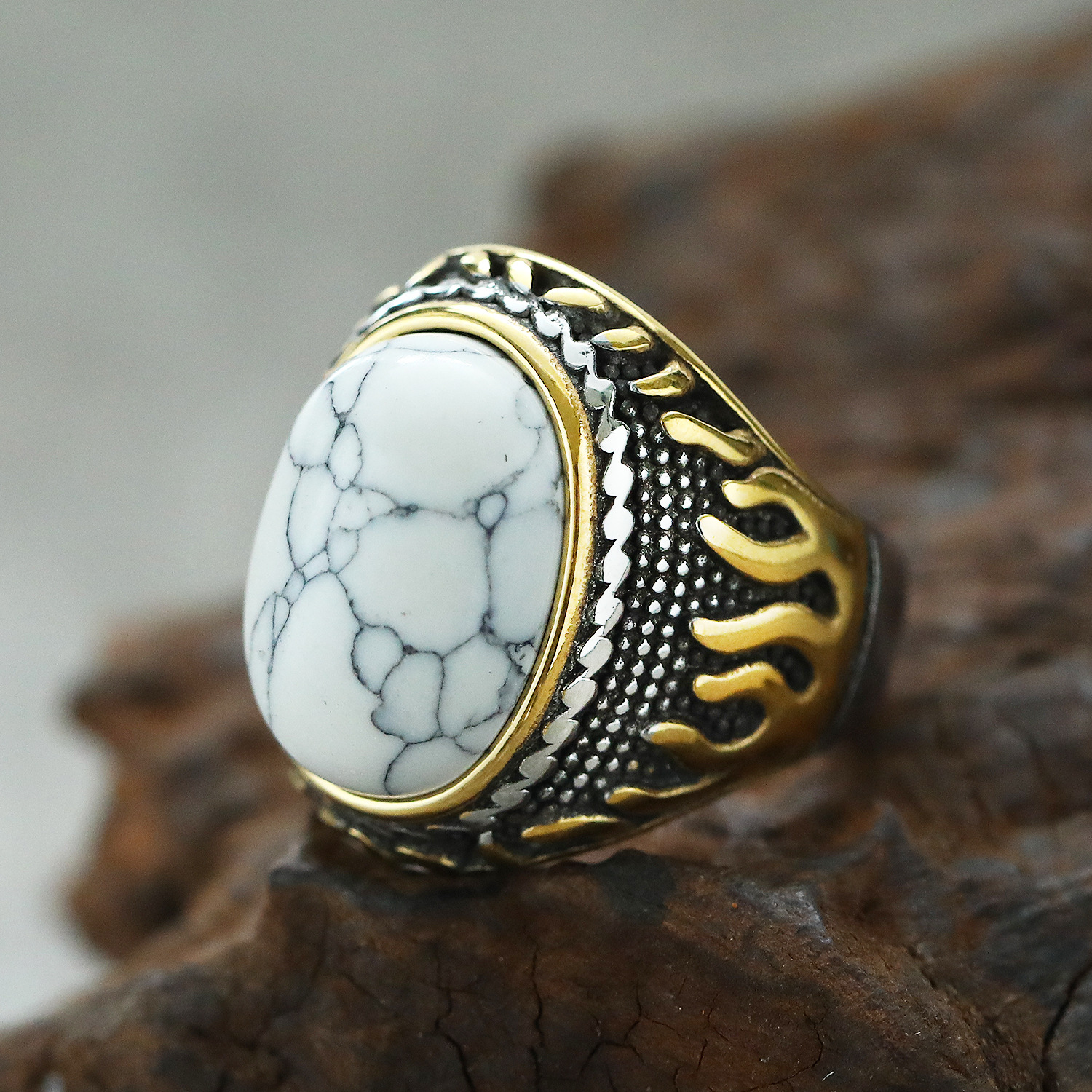 Steel and gold white turquoise US Size #7