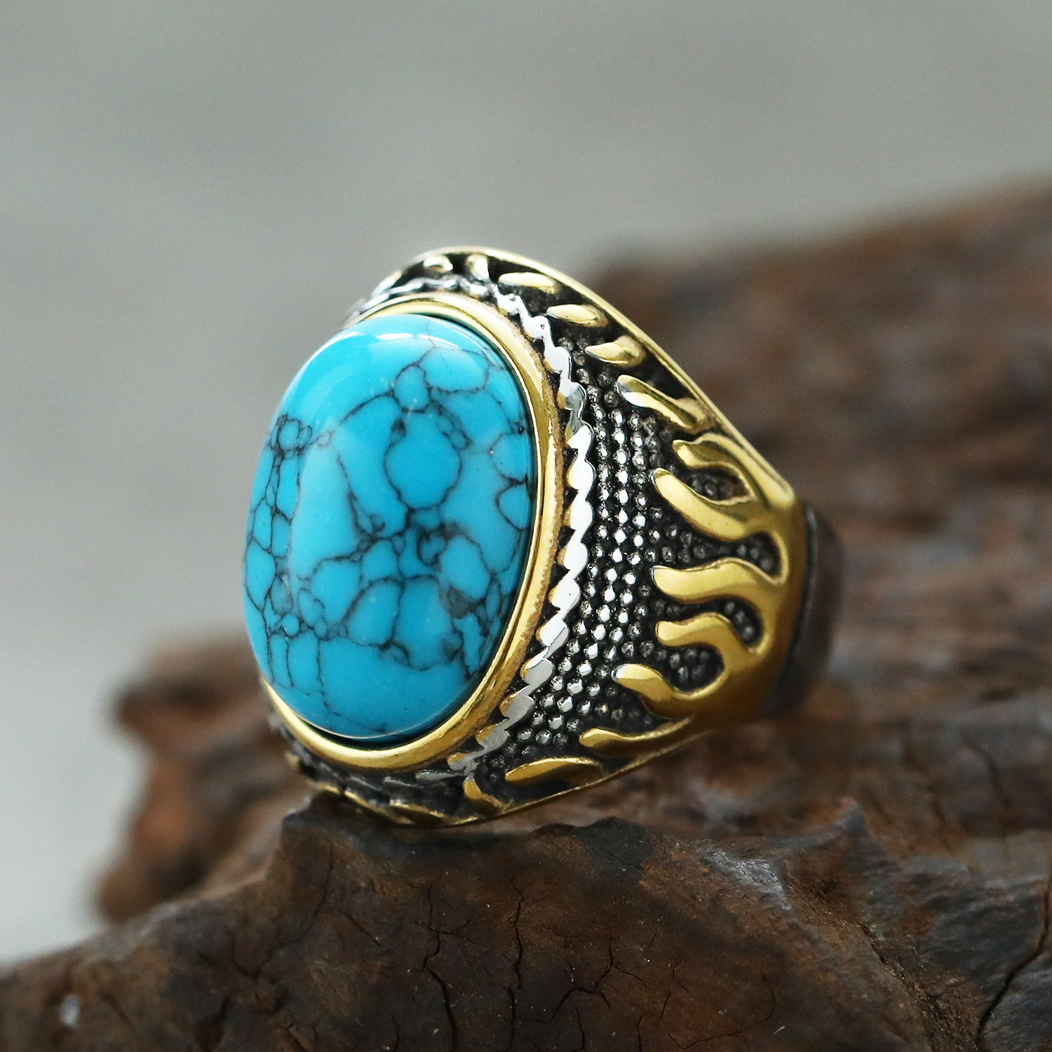 Steel and gold blue turquoise US Size #7