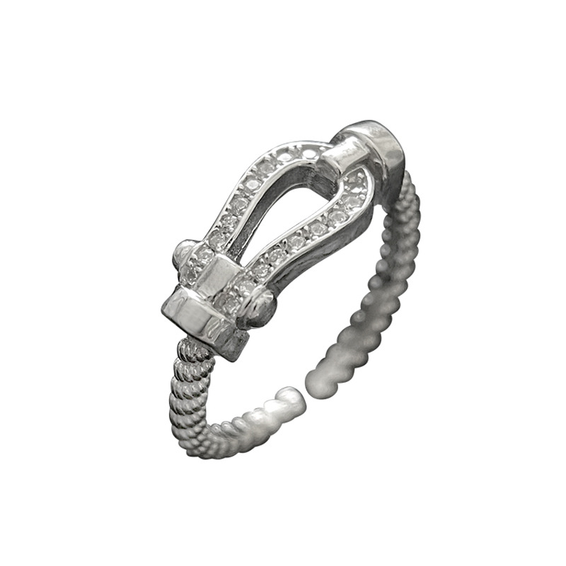 1:White gold horseshoe buckle zircon ring