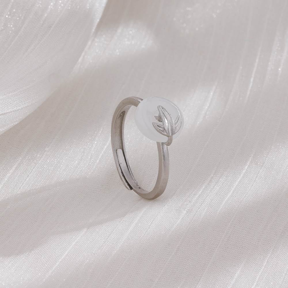 1:White Gold White Jade bamboo leaf safety buckle ring