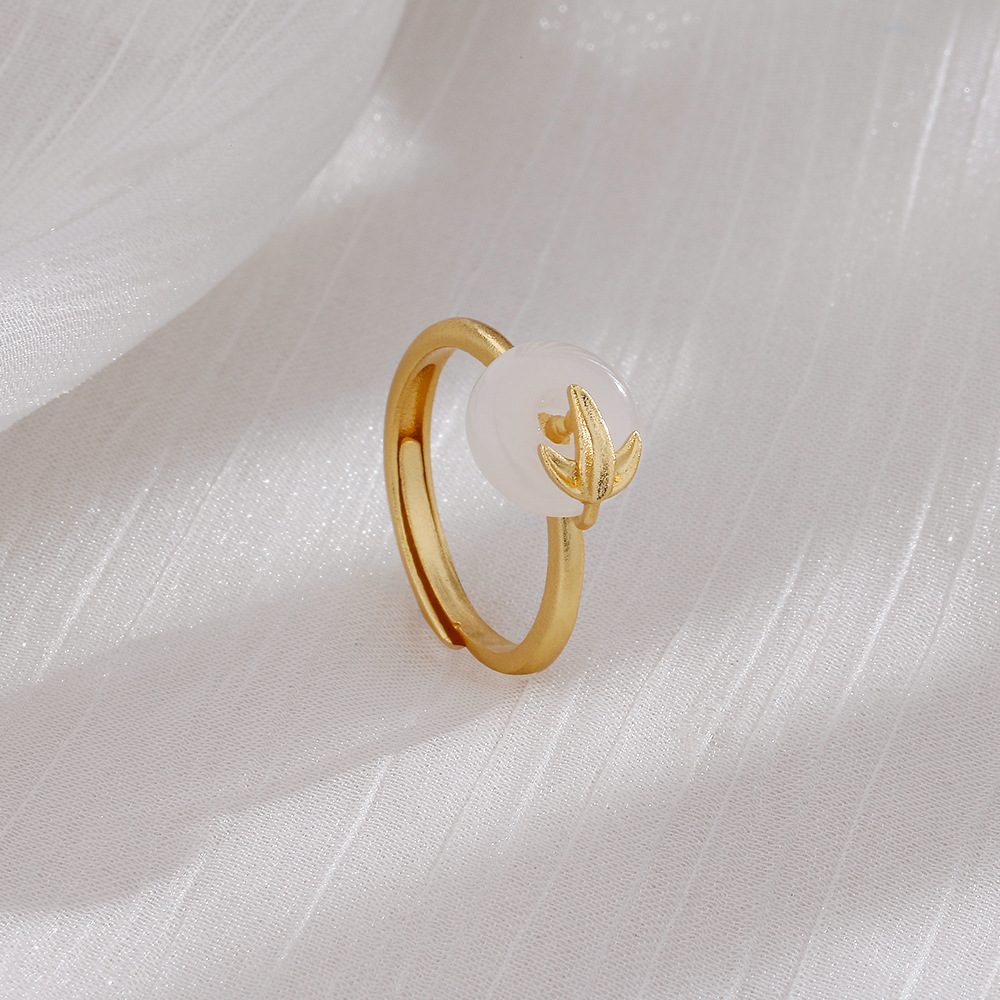 2:Golden White Jade bamboo leaf safety buckle ring