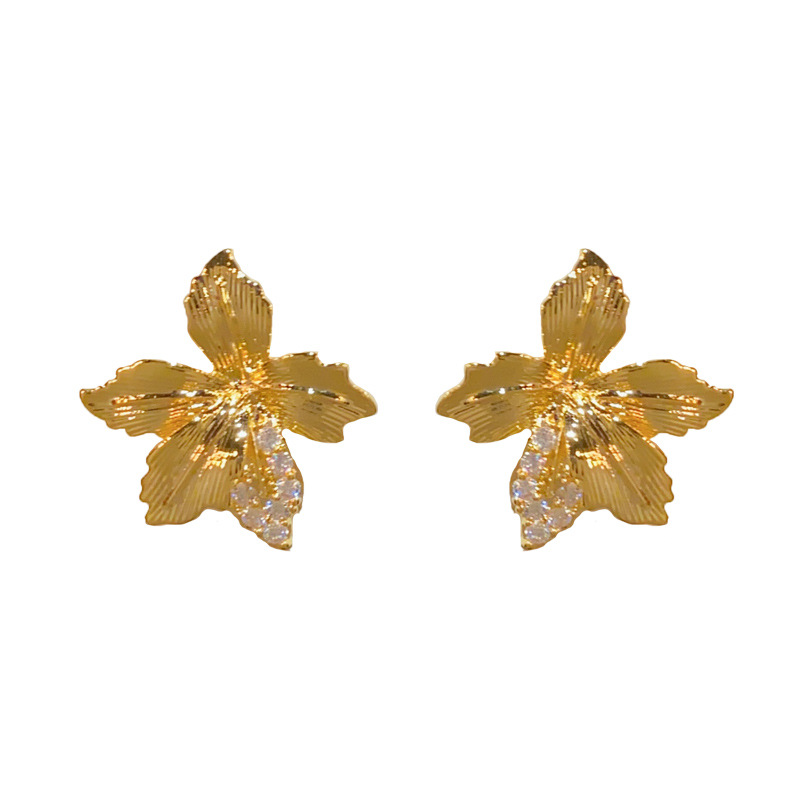 1:Gold-diamond metal flower earrings (thick real gold plating)