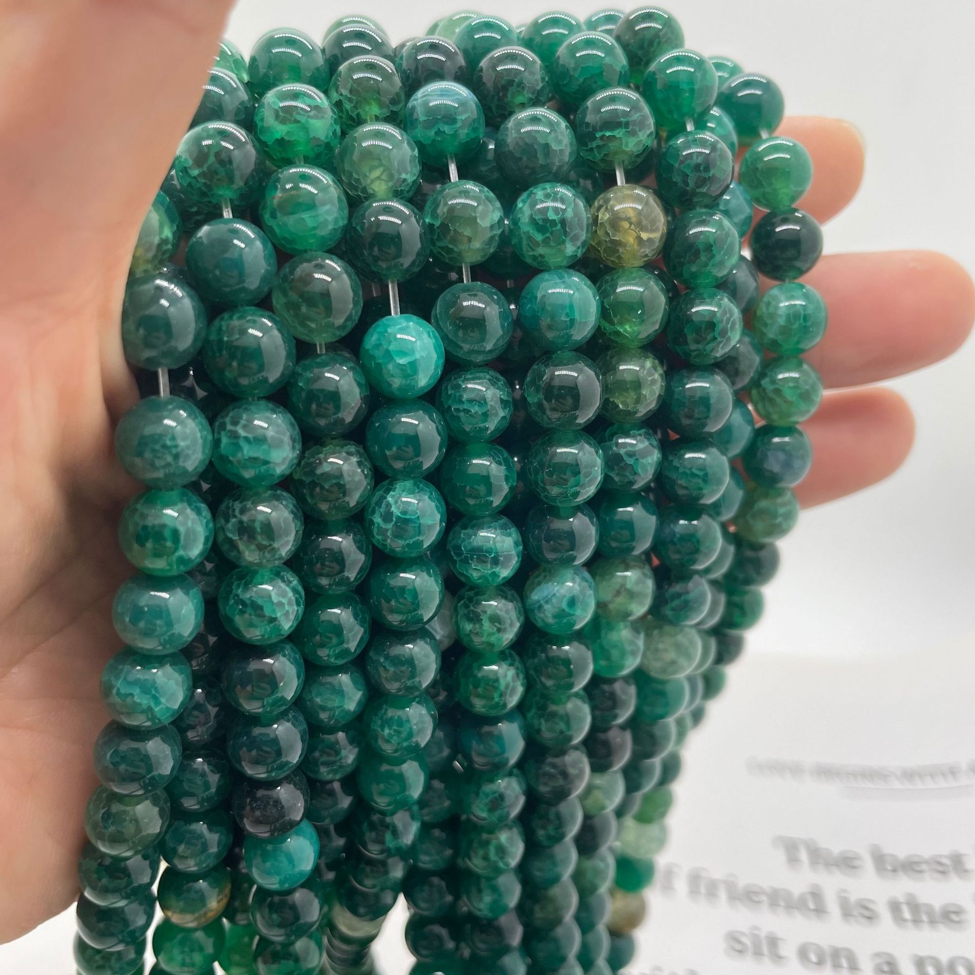 Green flat flower agate 6mm (about 60 pieces) /Str