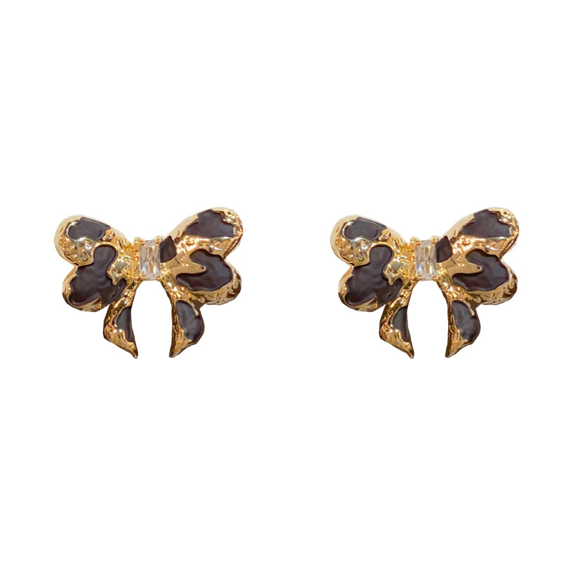 1:Gold-metal leopard print bow earrings (thick real gold plating)