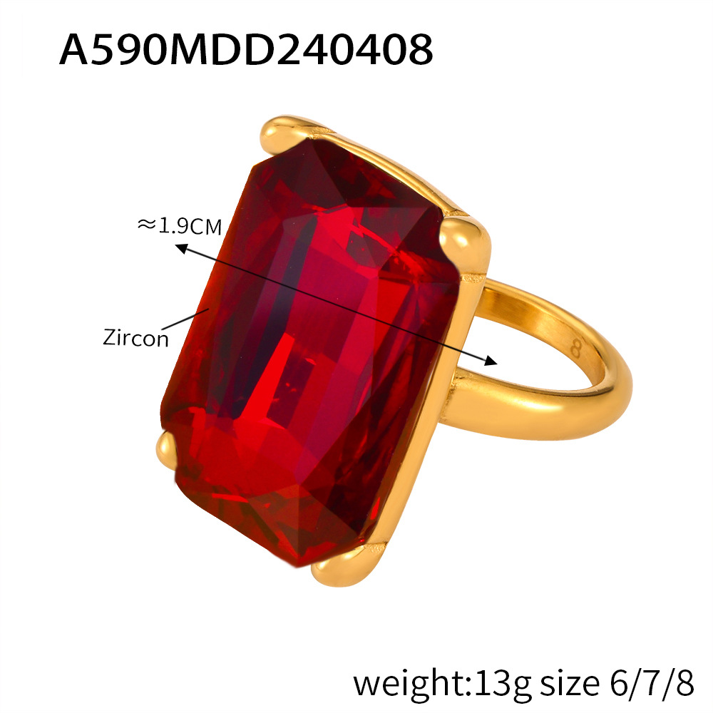 A590- Gold red zirconium ring US Size #6