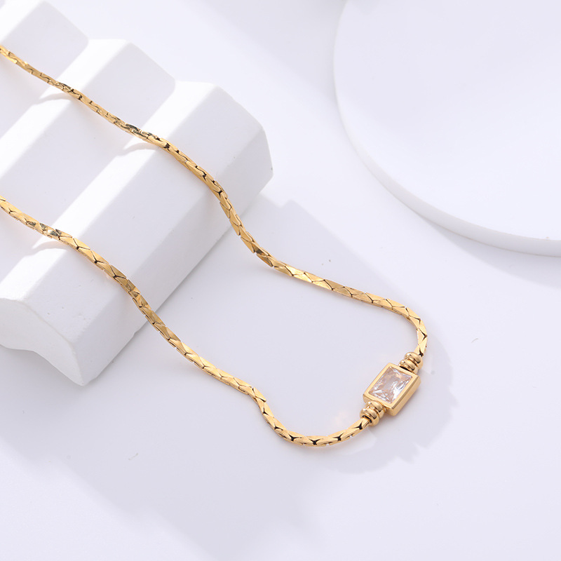 1:Square diamond copper chain necklace gold