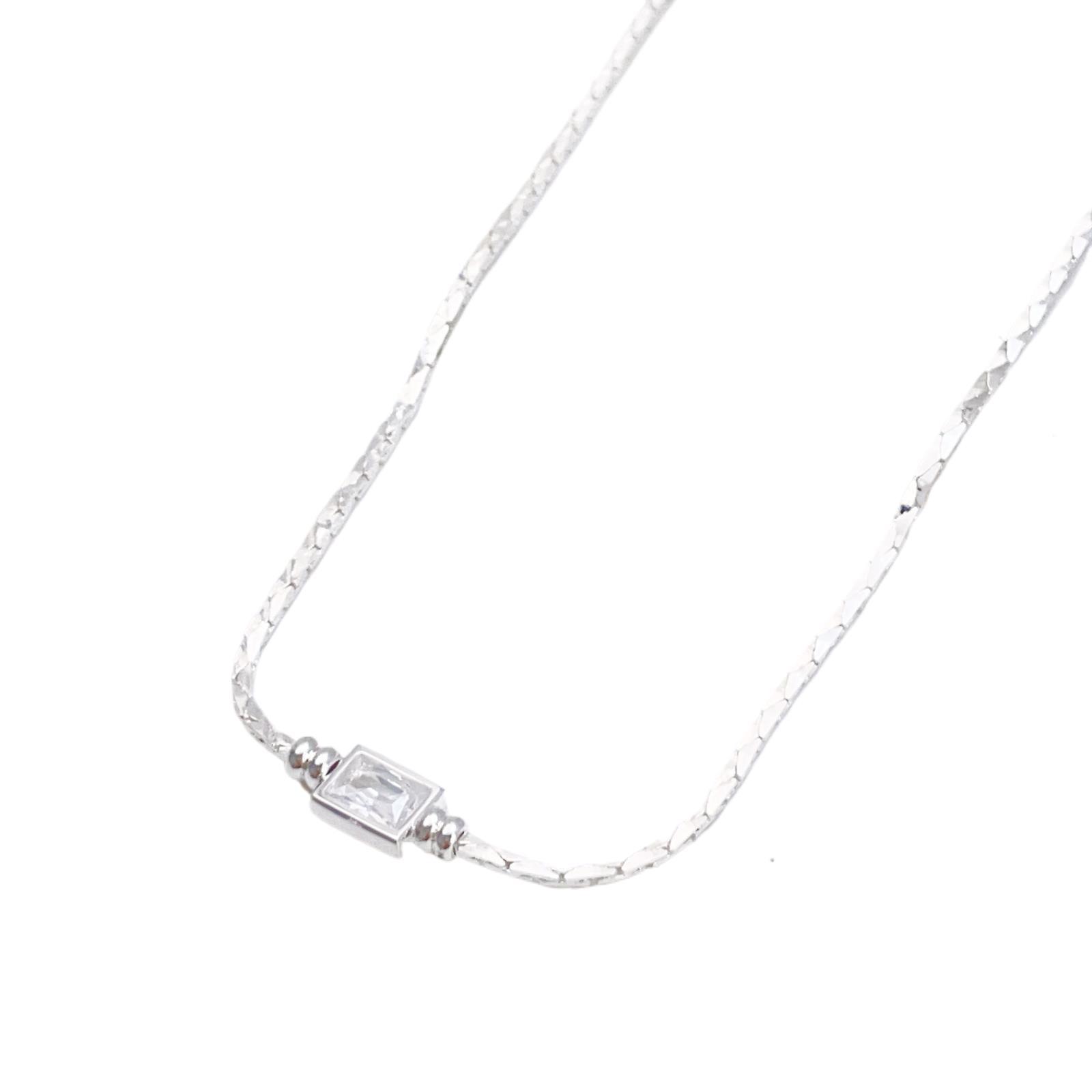 2:Square diamond copper chain necklace white silver