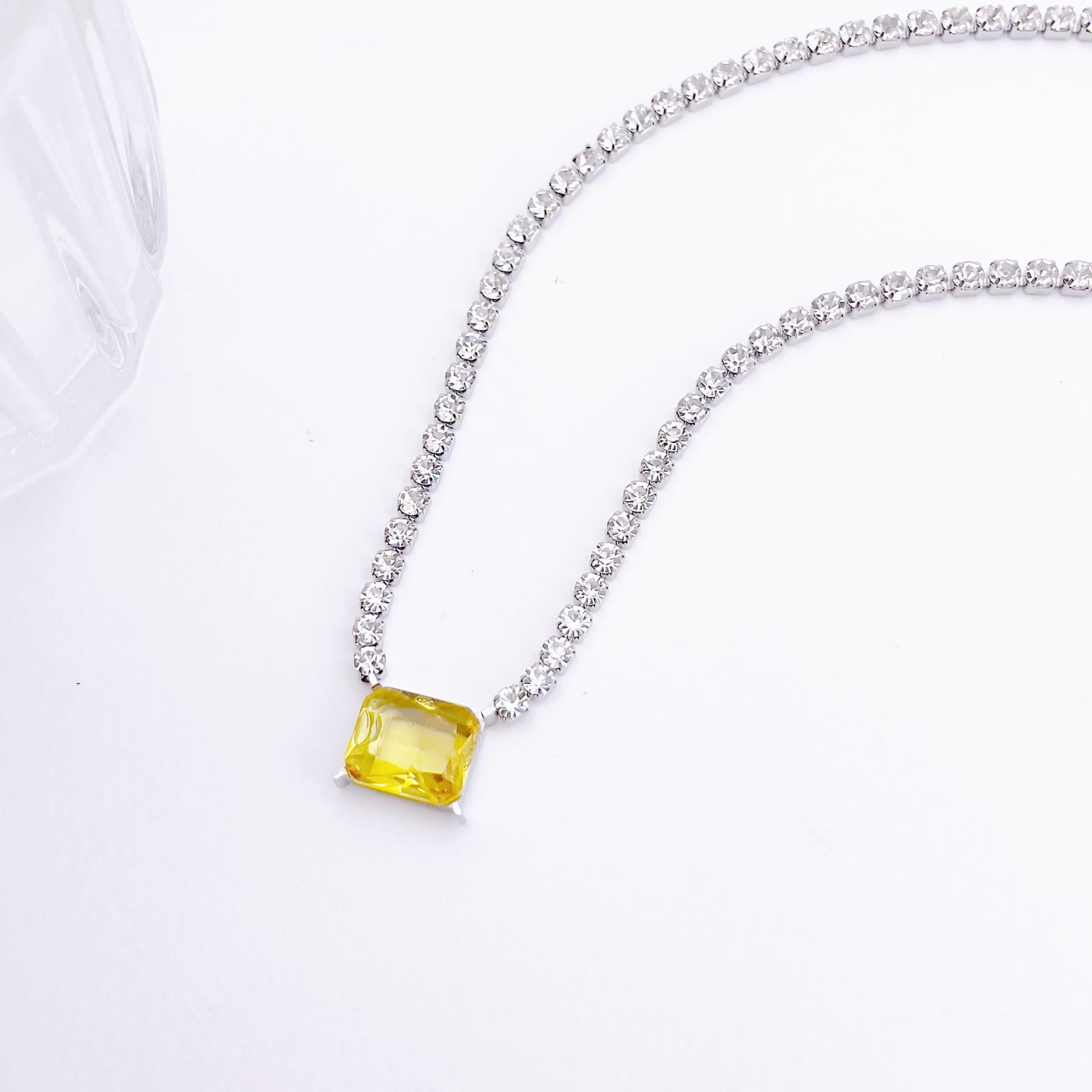 3:Square yellow diamond necklace silver