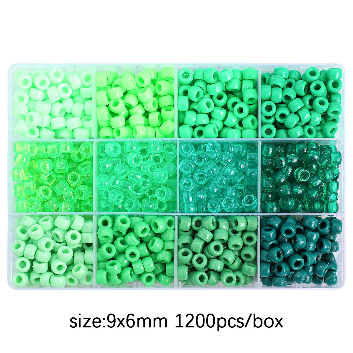 12-grid bucket beads set box, green color, about 1