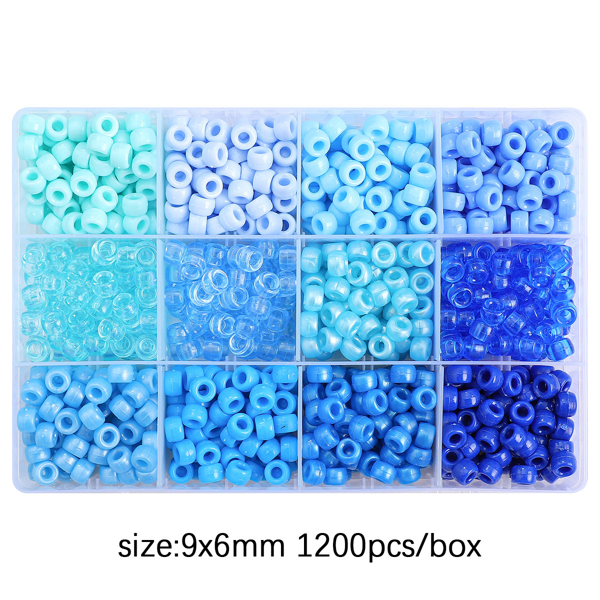 12-grid bucket beads set box, blue color, about 12