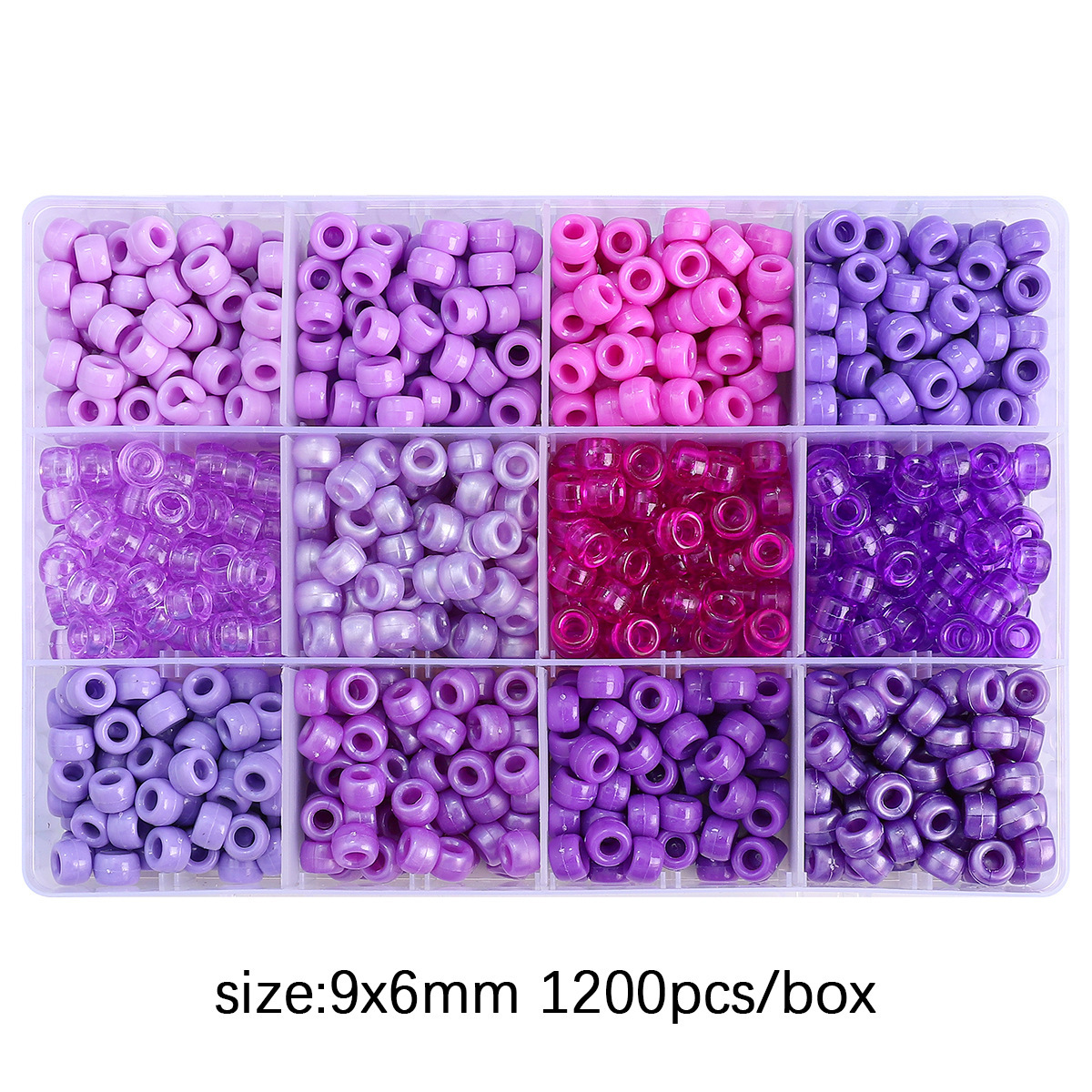 2:12-grid bucket beads set, purple color, about 1200 pieces/box