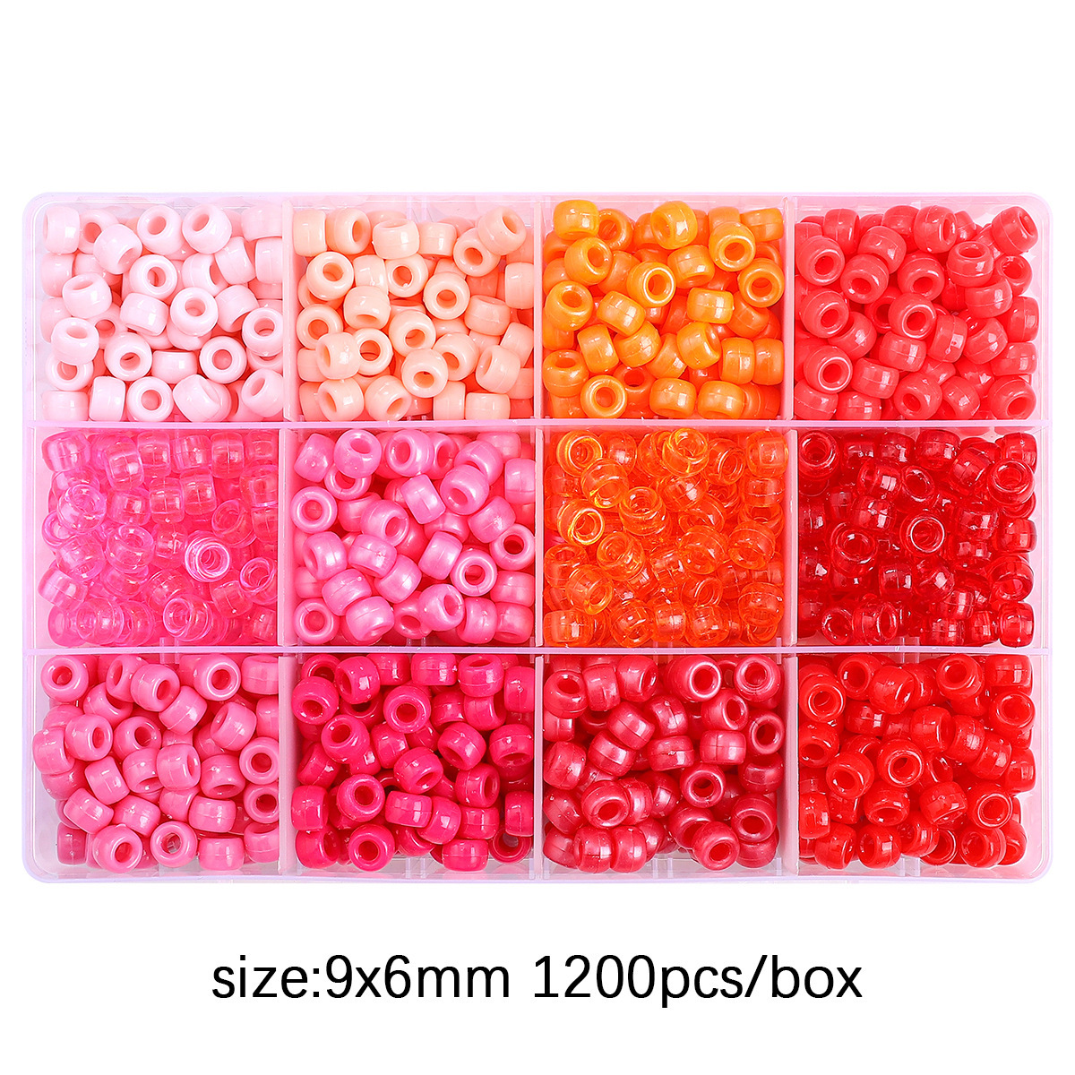 4:12-grid bucket beads set, red color, about 1200 pieces/box