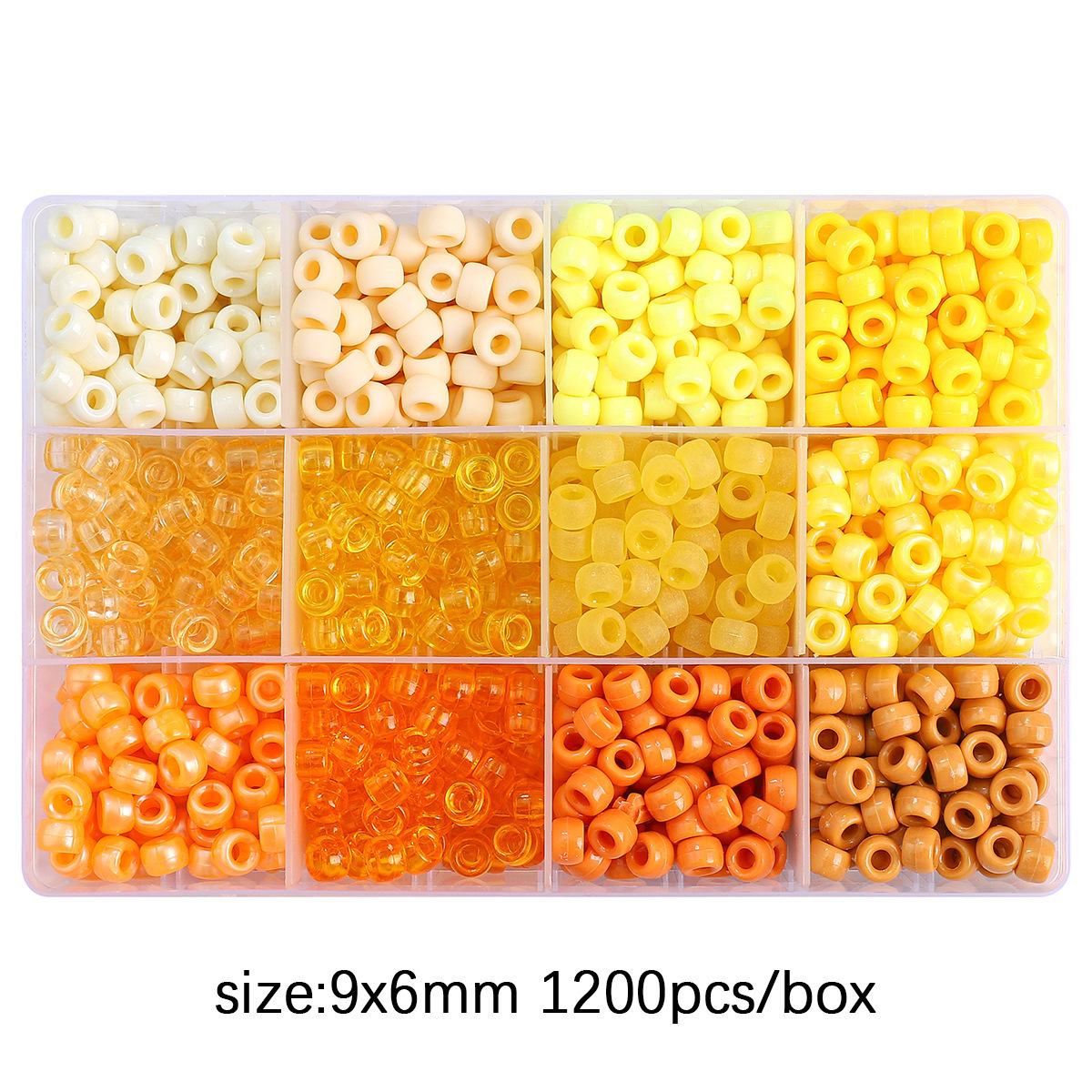 6:12-grid bucket beads set box, yellow color, about 1200 pieces/box