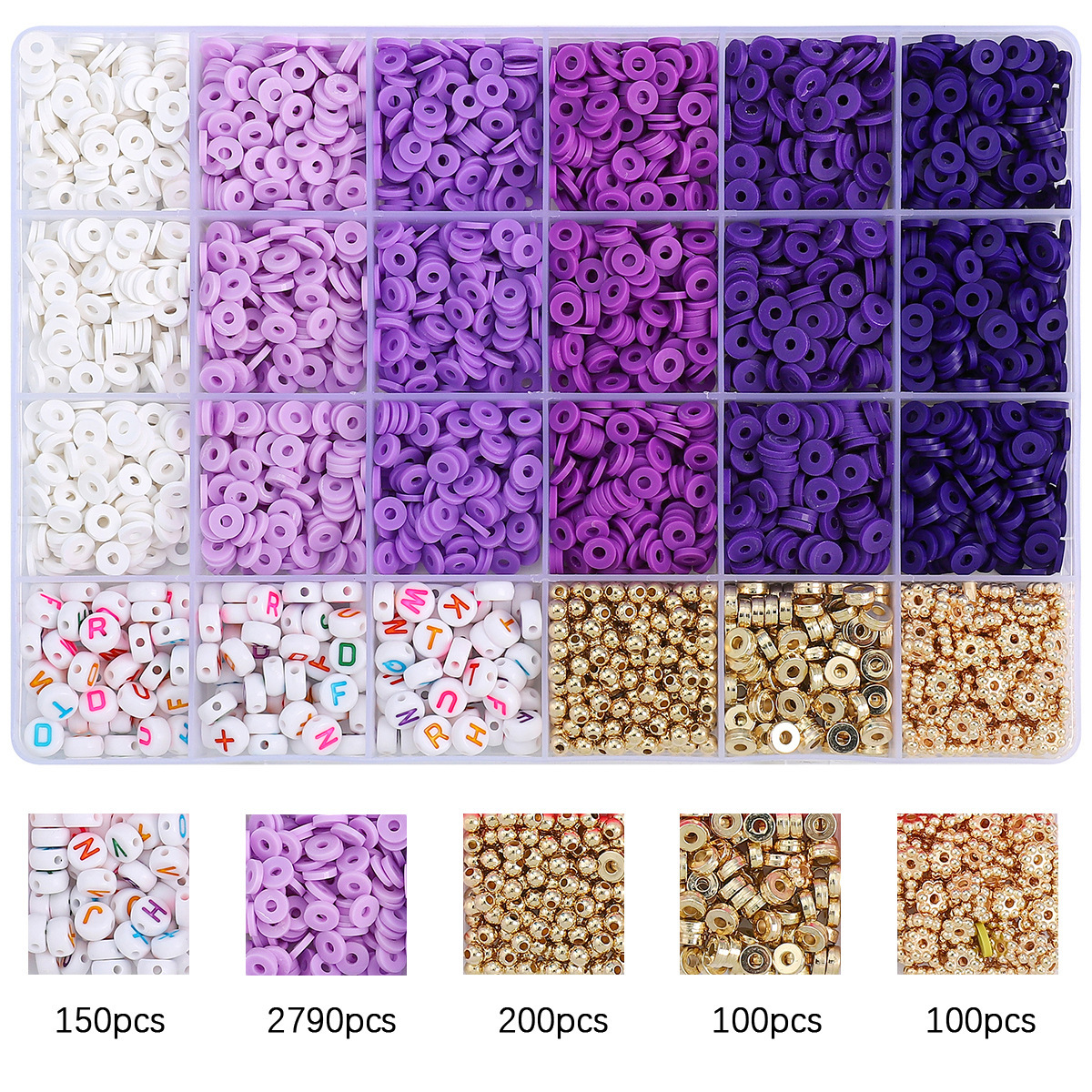 24 grids letter beads + accessories + gradient pur