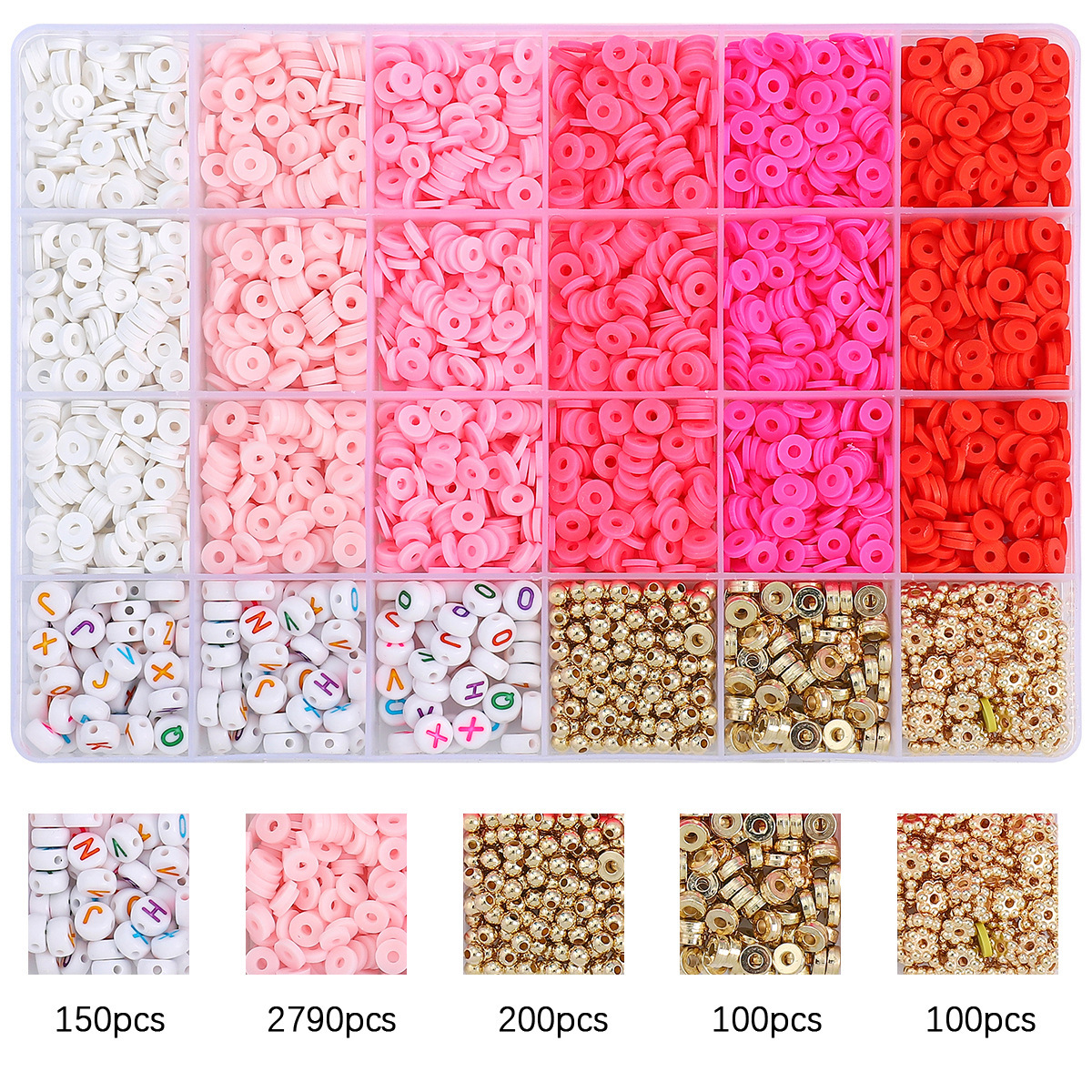 24 grids letter beads + accessories + gradient red