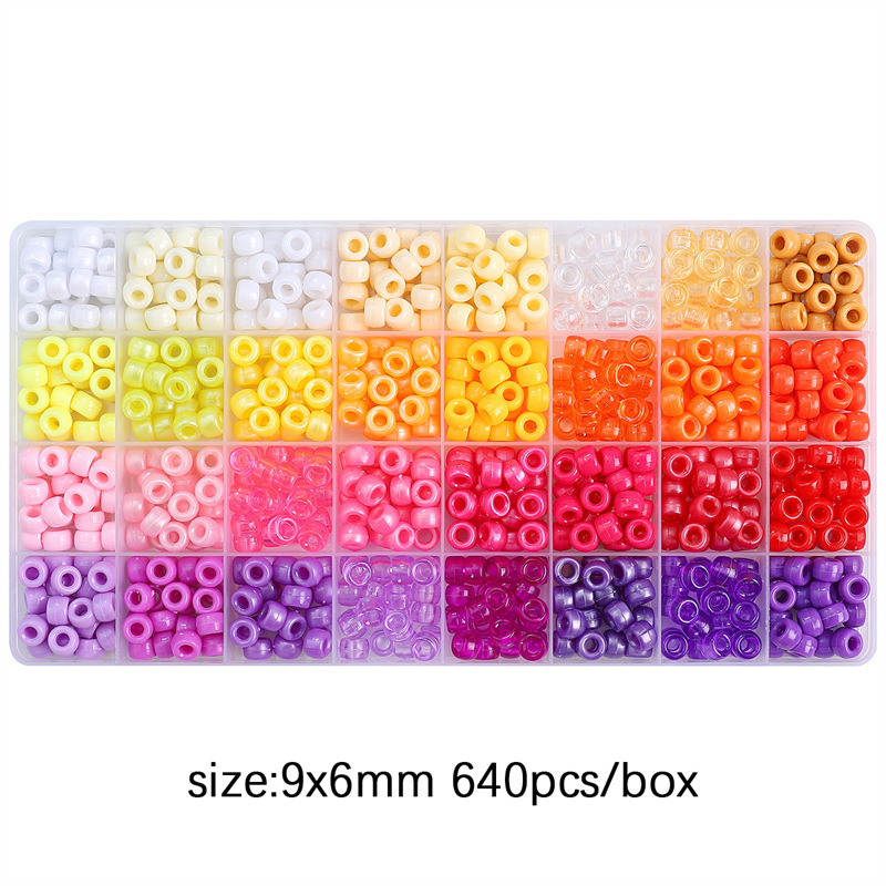 2:32-grid barrel beads set box, warm color, about 640 pieces/box, 20 pieces per grid