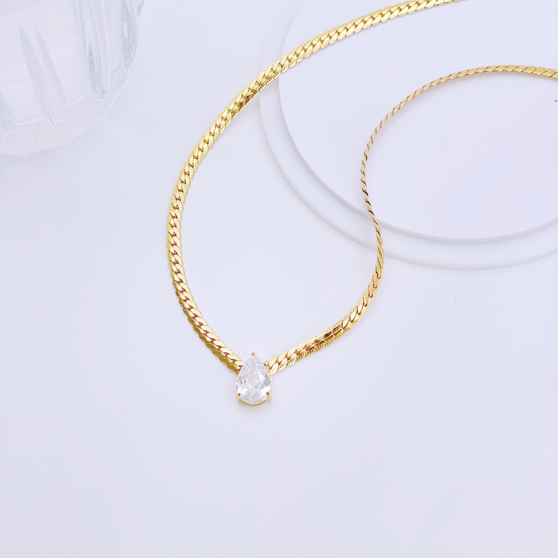 1:X318 water drop snake bone necklace gold