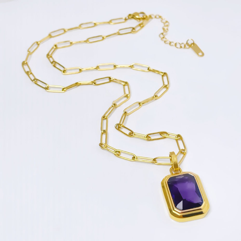 1:A236 purple square diamond necklace gold