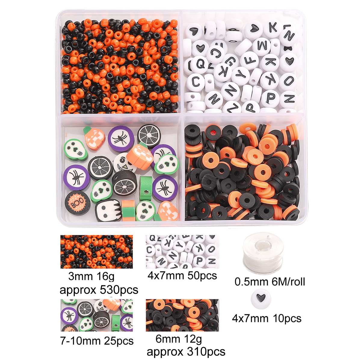 2:4 grid boxed polymer clay letter beads halloween set about 915pcs 1 set/pack