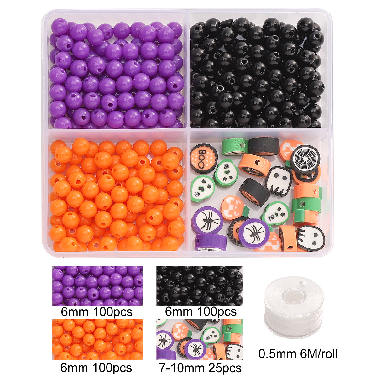 3:4-grid boxed acrylic solid color round beads halloween set about 325pcs 1 set/pack