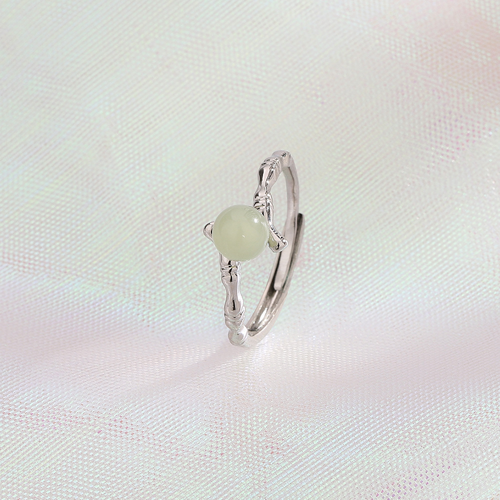 1:White Gold Hetian Jade Bamboo Ring