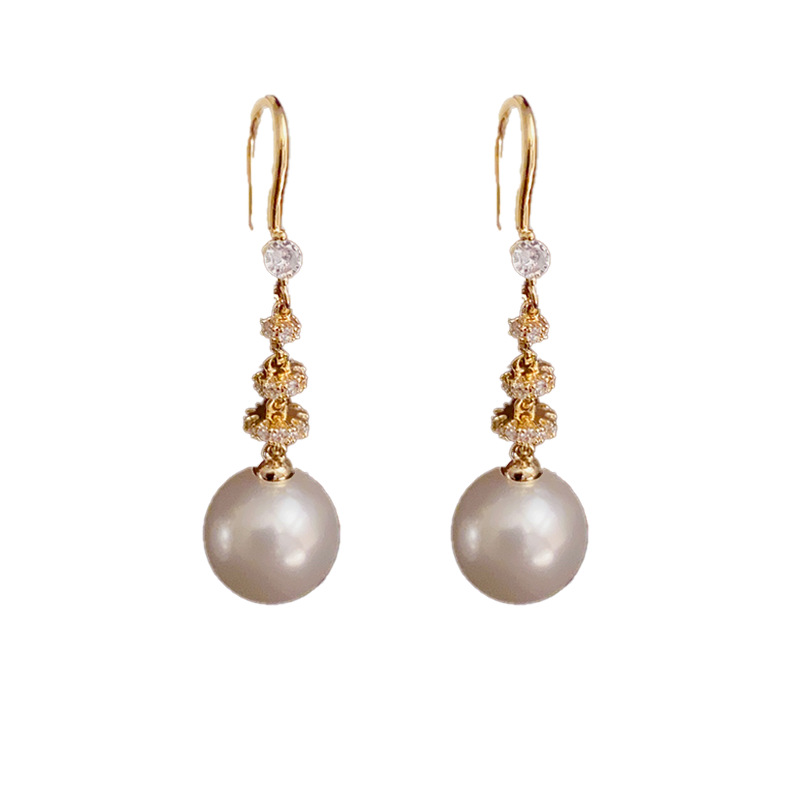 1:White-long pearl ear hook (thick gold plating)