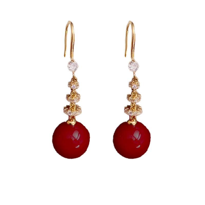 2:Red-long pearl ear hook (thick gold plating)