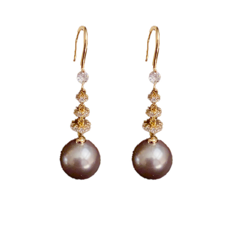 3:Gun Gray-long pearl ear hook (thick gold plating)