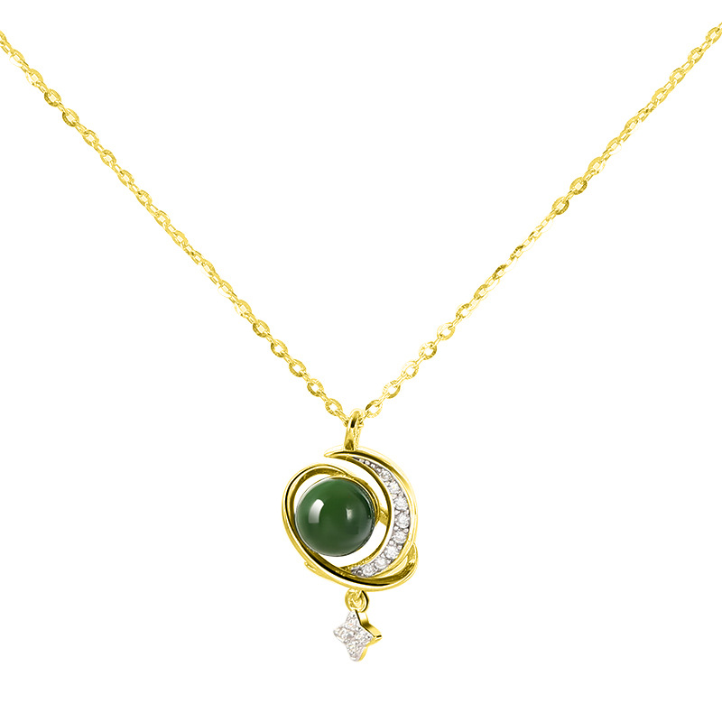 Hetian Jade Star Moon Necklace (yellow gold)