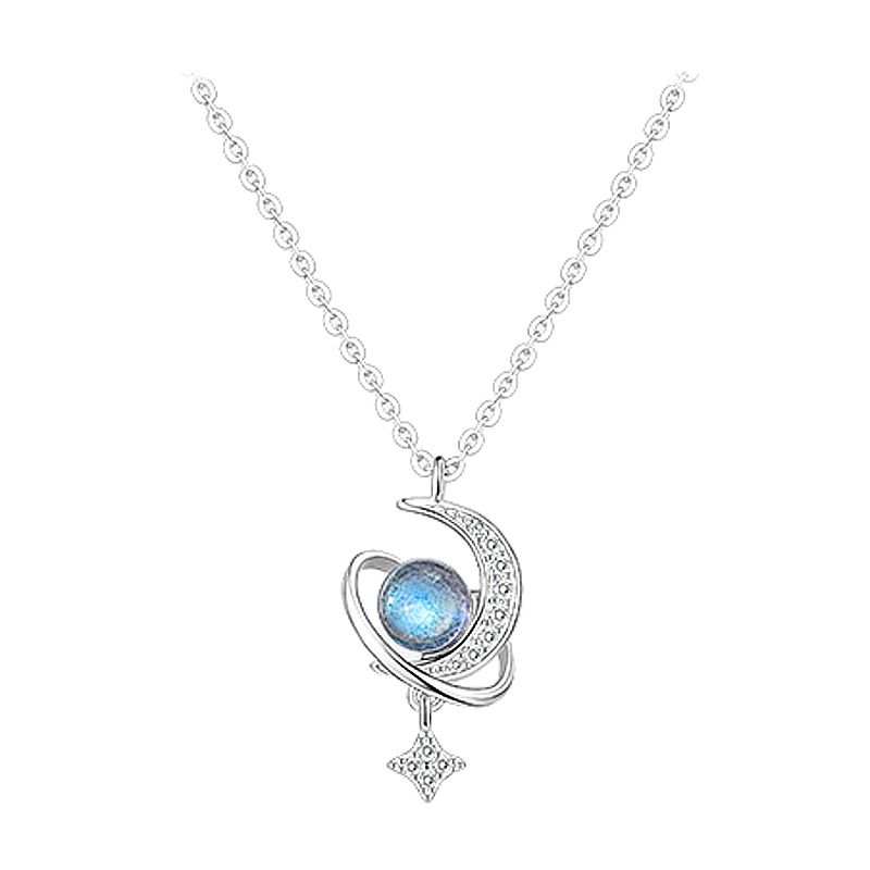 2:Moonstone Star Moon Necklace (White Gold)