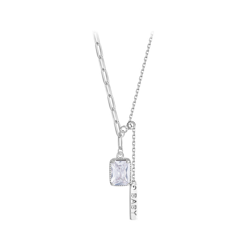 1:White Diamond Square Brand Necklace