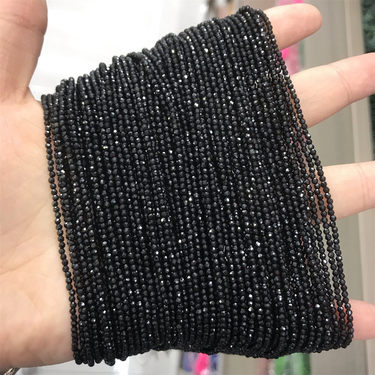 1:2mm faceted round bead black tourmaline