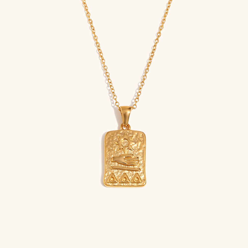 1:Sun square pendant necklace-gold