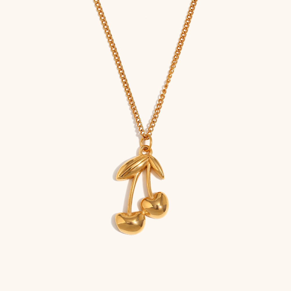 1:Cherry pendant necklace-gold