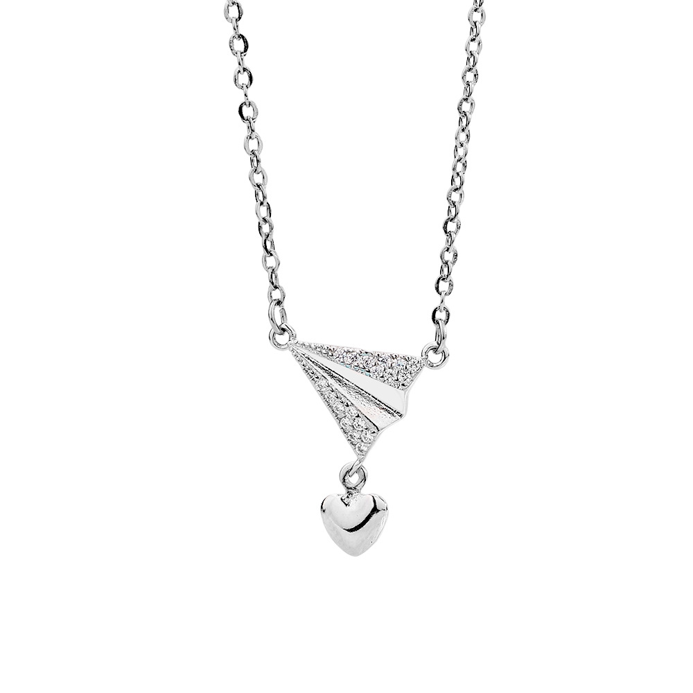 1:White gold paper aircraft zircon necklace