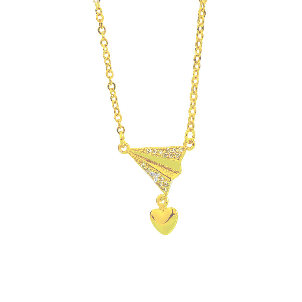 2:Yellow gold paper airplane zircon necklace