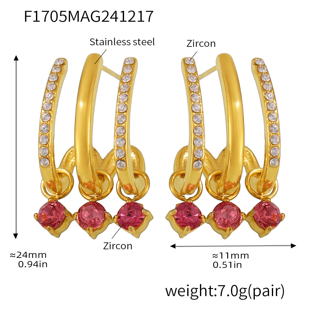 1:F1705-gold tassel zircon earrings