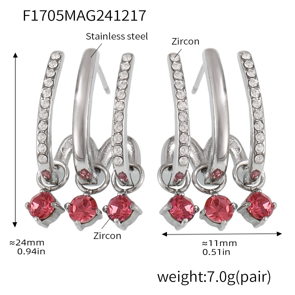 2:F1705-steel color tassel zircon earrings