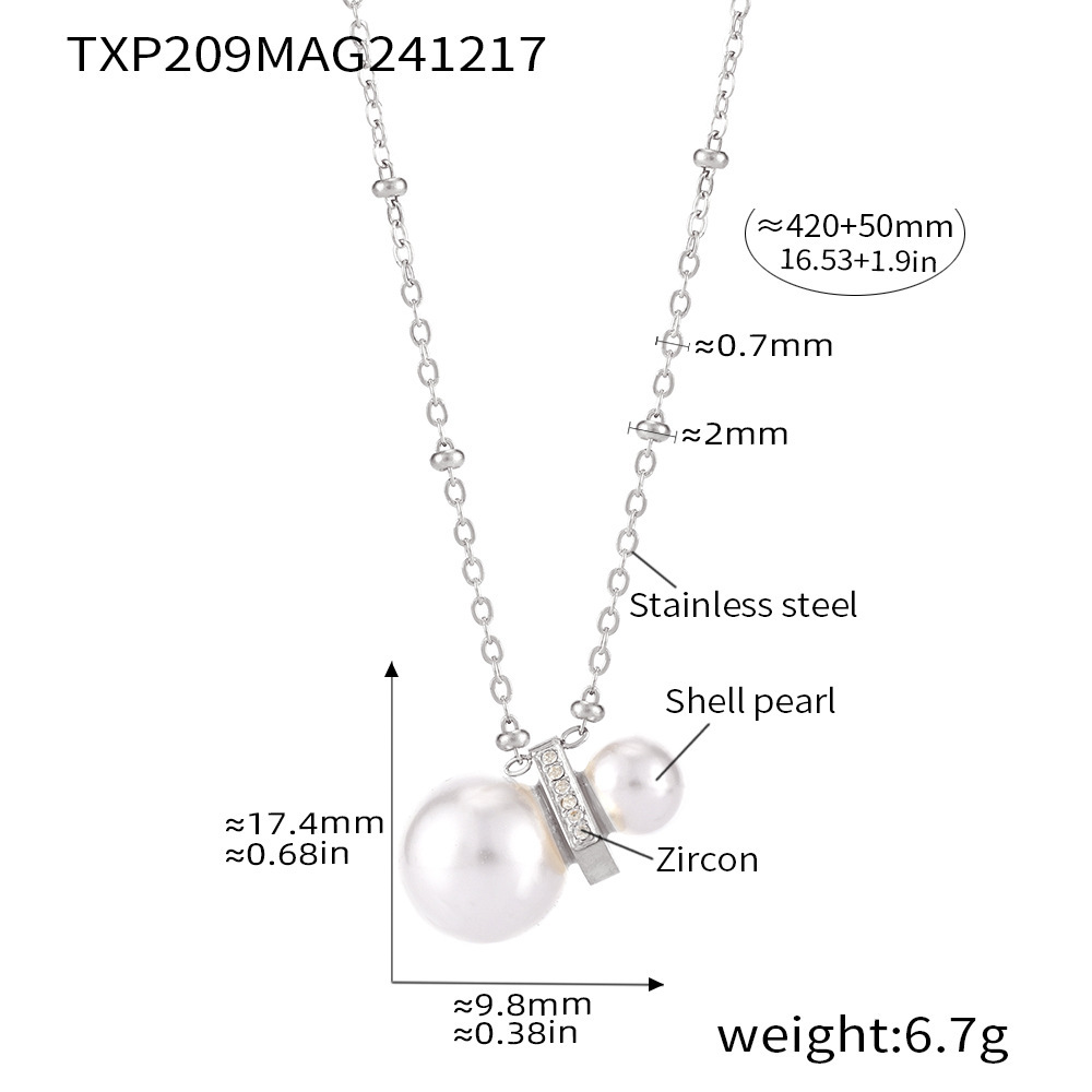 2:Txp209-steel color imitation pearl pendant necklace