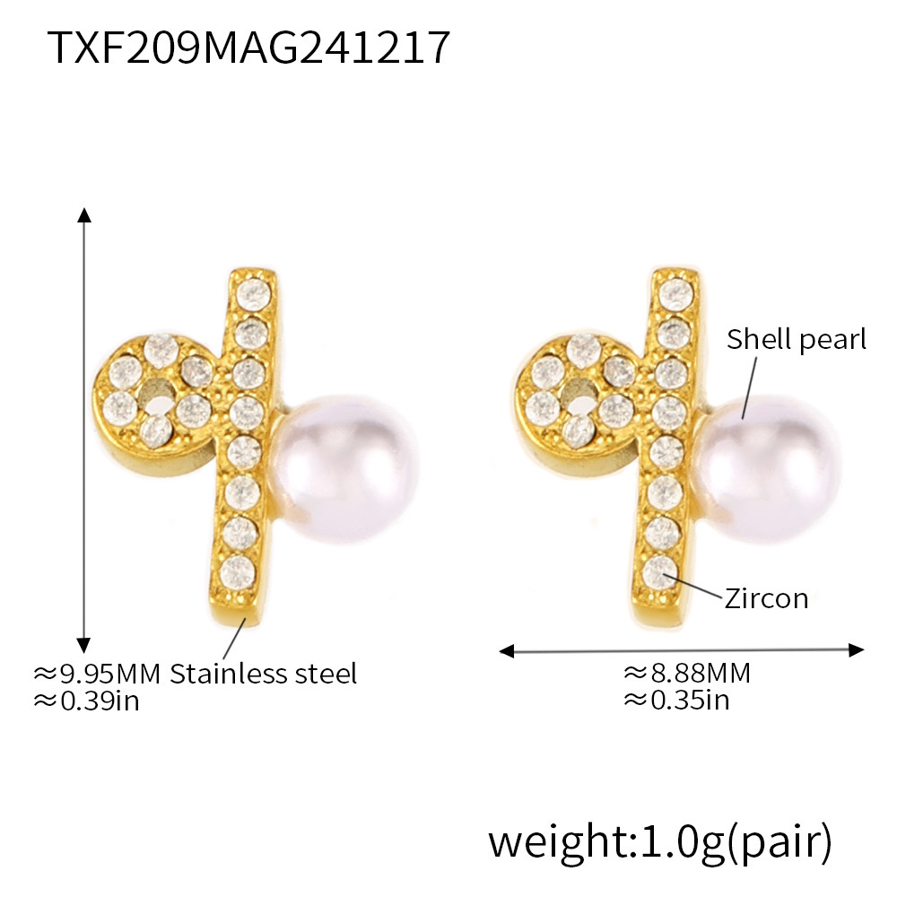 3:Txf209-gold imitation pearl zircon earrings