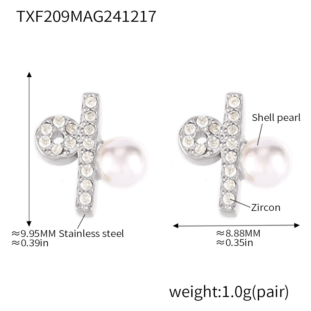 4:Txf209-steel color imitation pearl zircon earrings