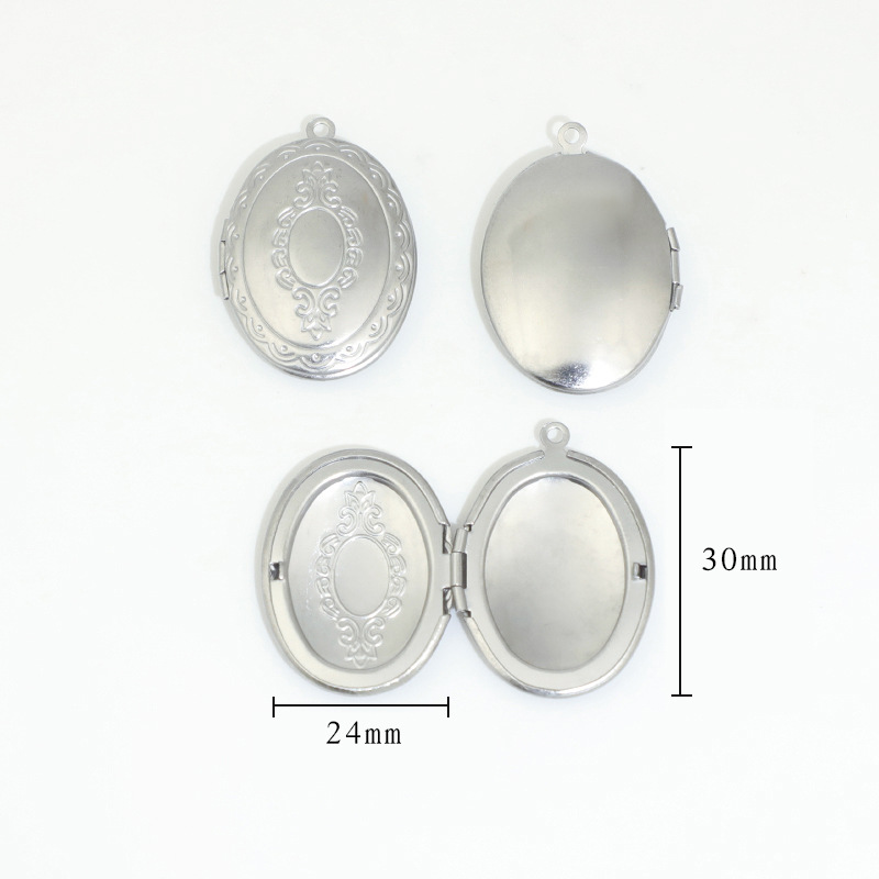 Oval Magic mirror case 24*30mm Stainless steel bla