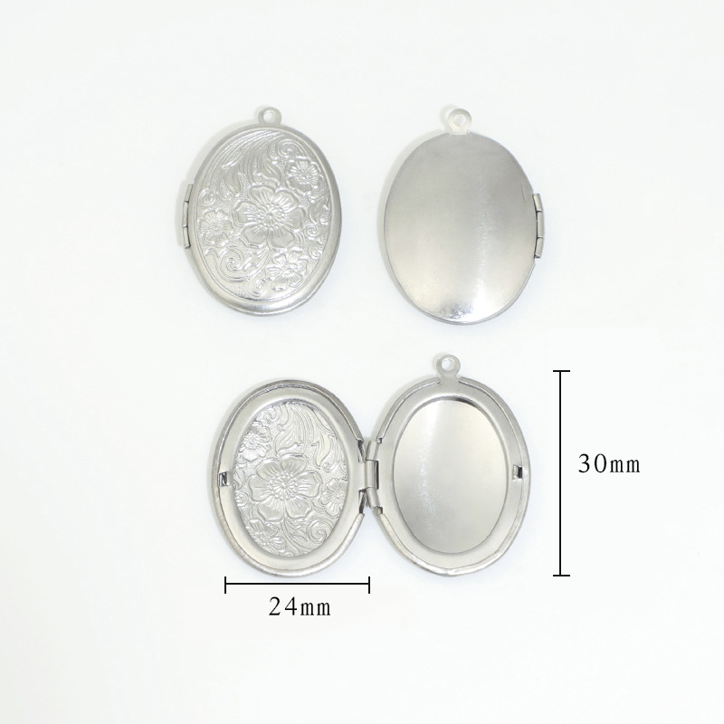 Oval peach blossom pattern box 24*30mm Stainless s