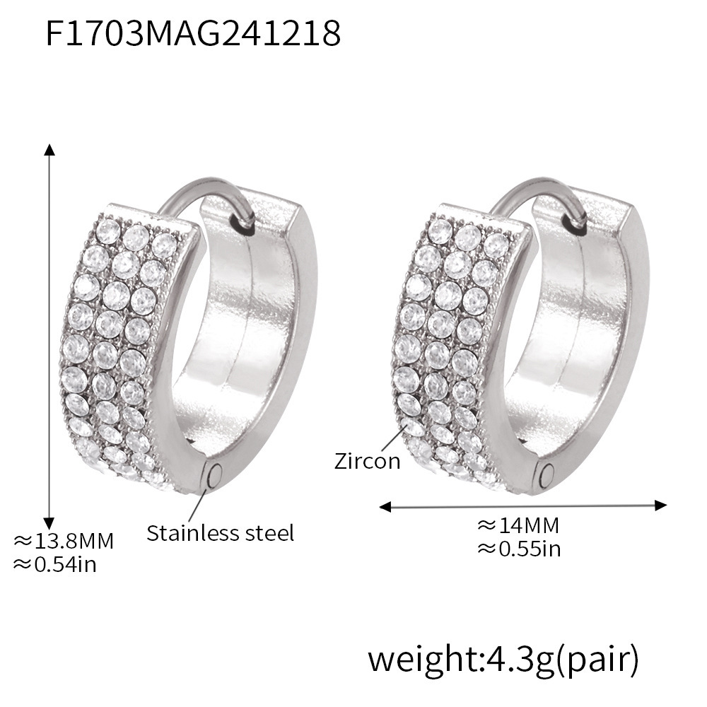 3:F1703-steel color white zircon earrings