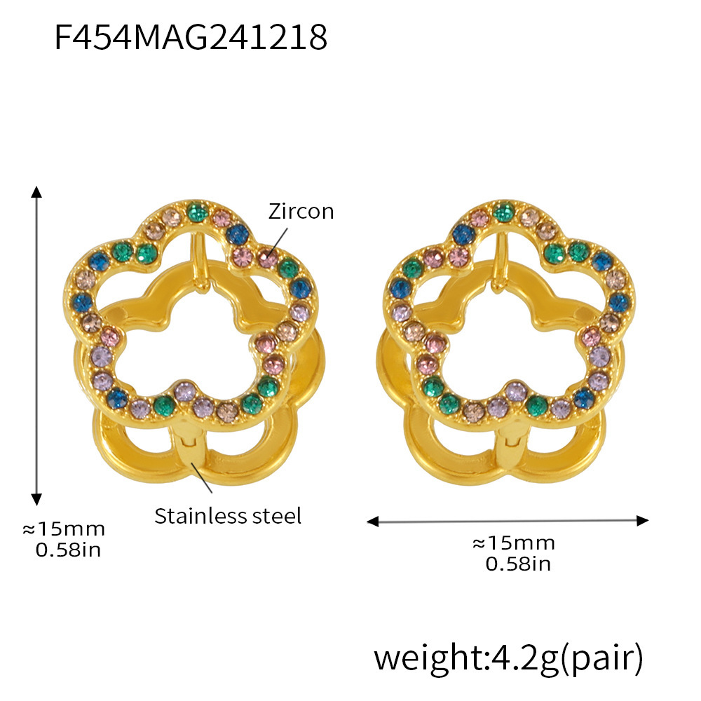 3:F454-gold mixed color zircon earrings